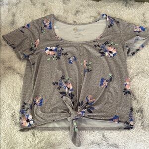 SO Gray Crop Tie Front Short Sleeve T-Shirt